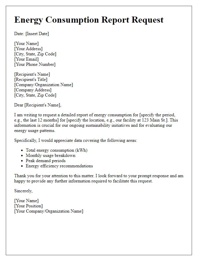 Letter template of energy consumption report request