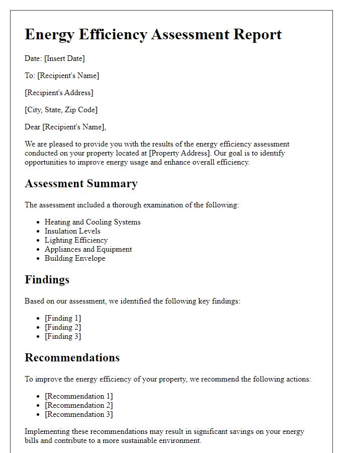 Letter template of energy efficiency assessment