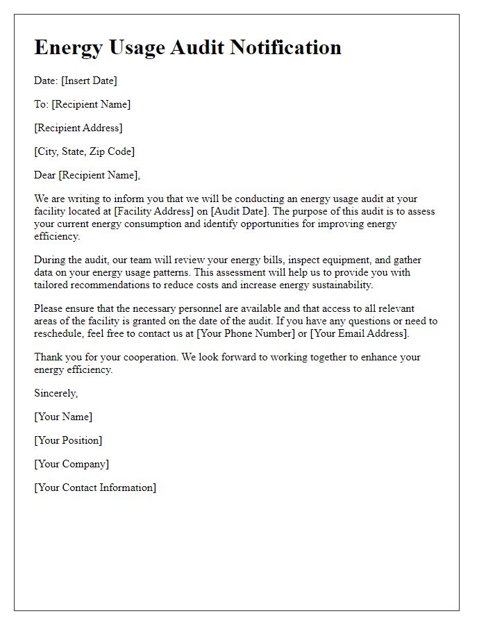 Letter template of energy usage audit