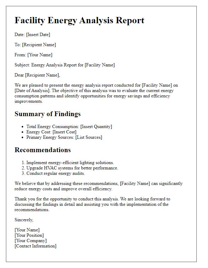 Letter template of facility energy analysis