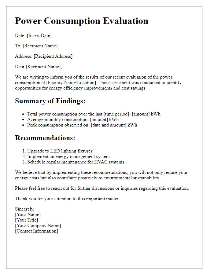 Letter template of power consumption evaluation