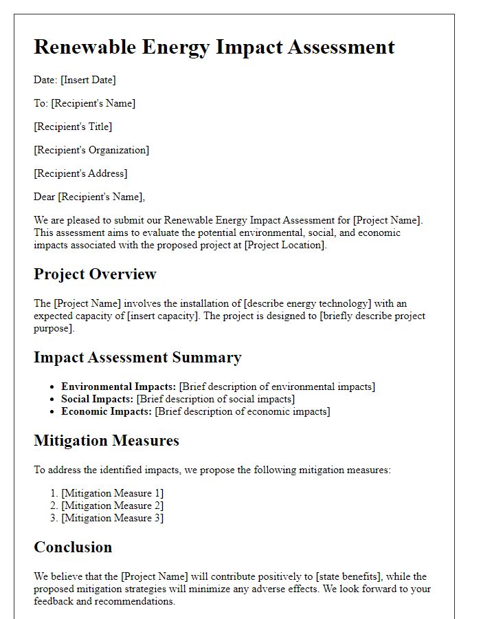 Letter template of renewable energy impact assessment