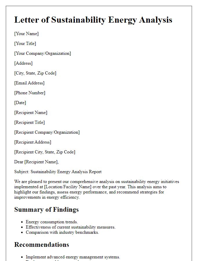 Letter template of sustainability energy analysis