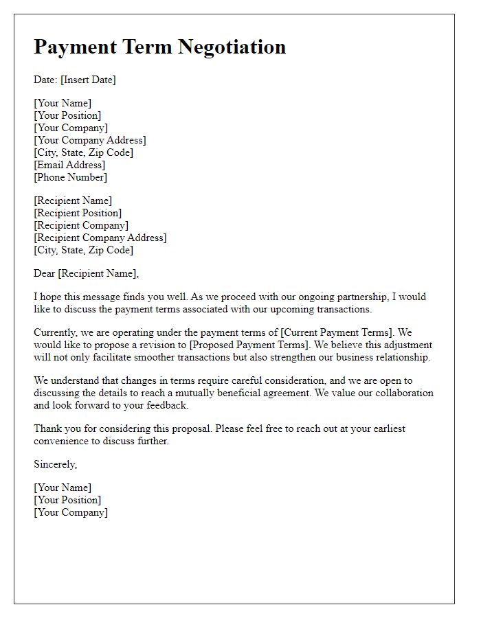 Letter template of payment term negotiation for international trade.