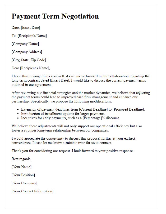 Letter template of payment term negotiation for long-term contracts.