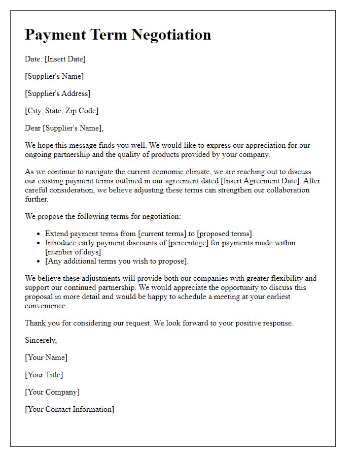 Letter template of payment term negotiation for supplier agreements.