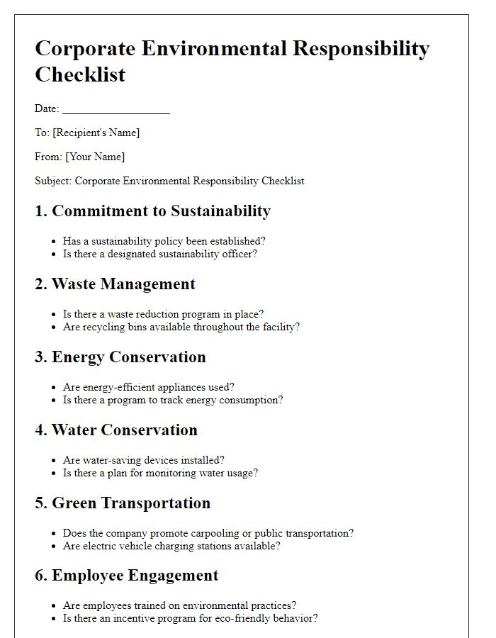 Letter template of Corporate Environmental Responsibility Checklist