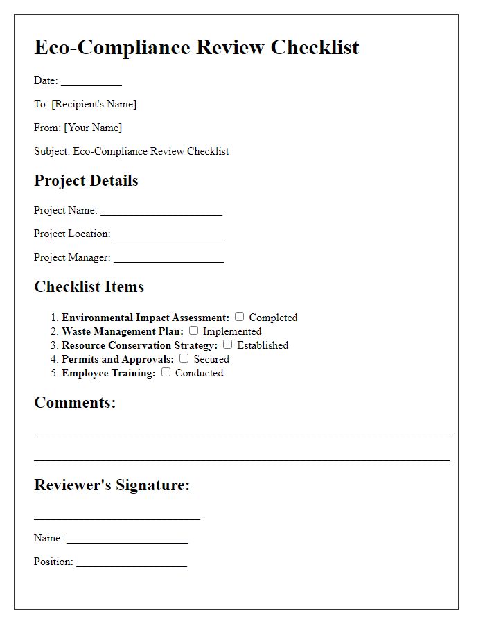 Letter template of Eco-Compliance Review Checklist