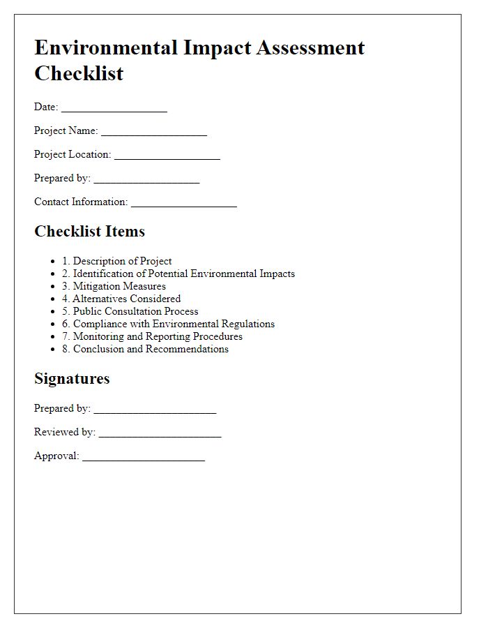 Letter template of Environmental Impact Assessment Checklist