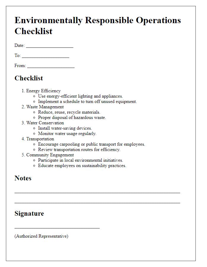 Letter template of Environmentally Responsible Operations Checklist