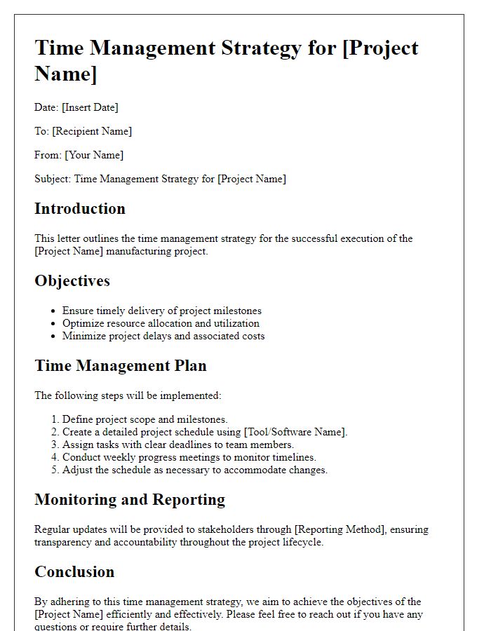 Letter template of manufacturing project time management strategy