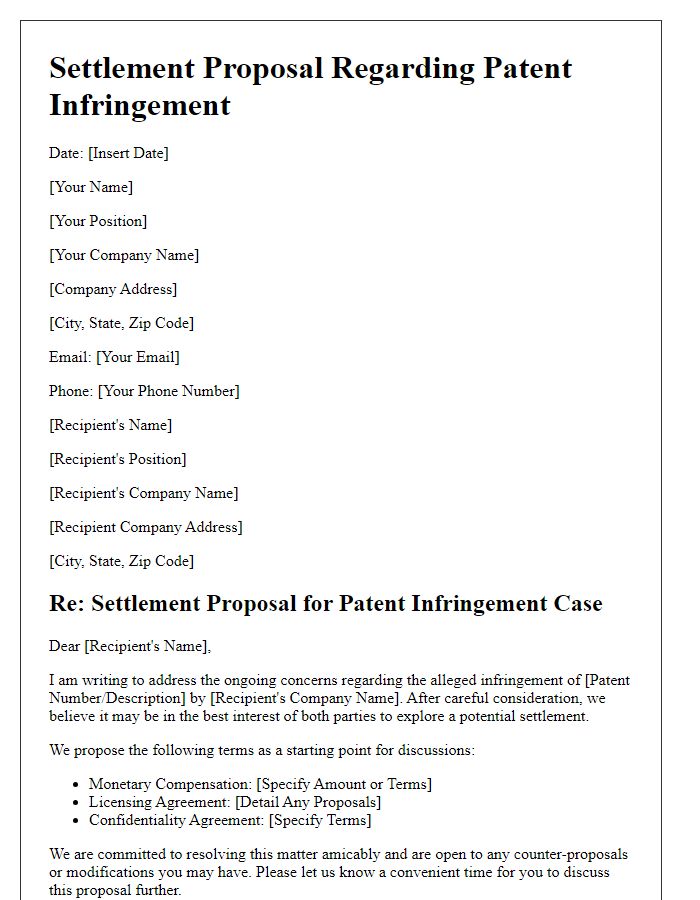 Letter template of patent infringement settlement proposal