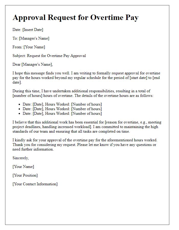 Letter template of Approval Request for Overtime Pay