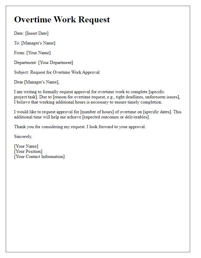 Letter template of Overtime Work Request for Management Approval