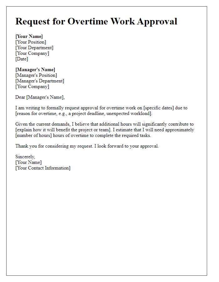 Letter template of Request for Overtime Work Approval