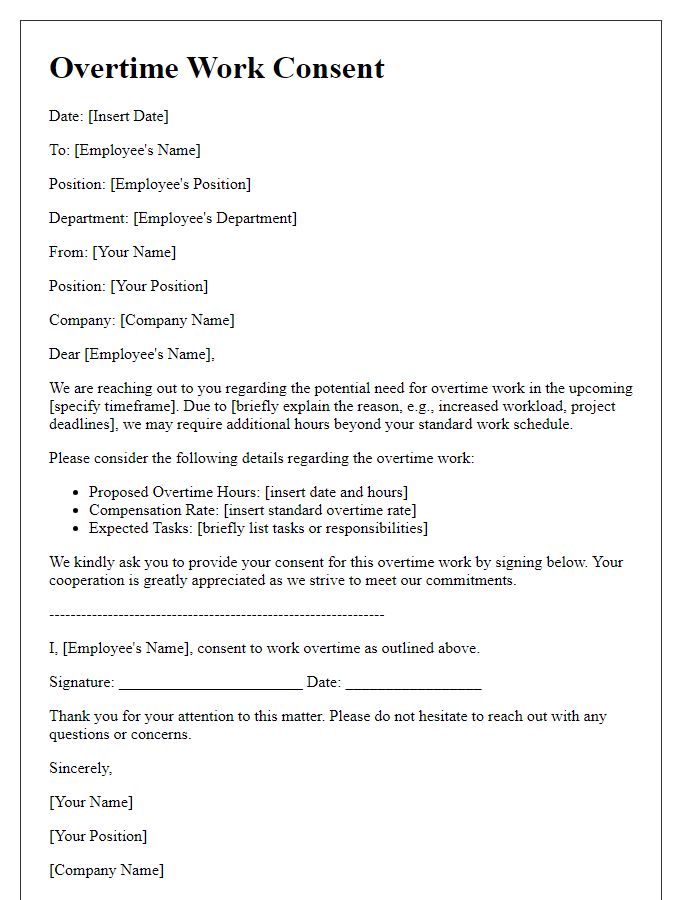 Letter template of Soliciting Overtime Work Consent