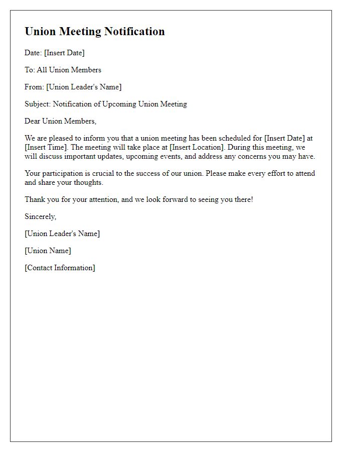 Letter template of union meeting notification