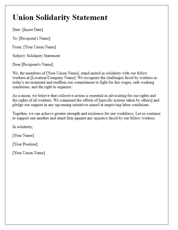 Letter template of union solidarity statement