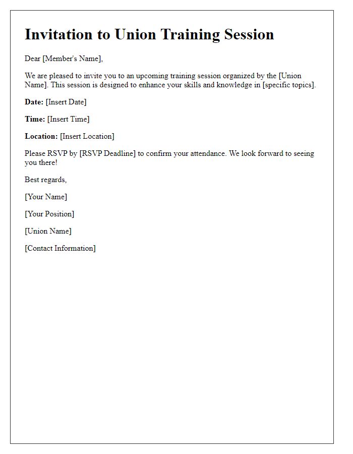 Letter template of union training session invitation