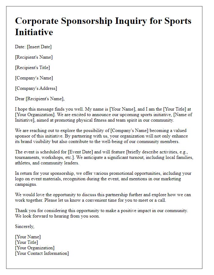 Letter template of corporate sponsorship inquiry for sports initiative