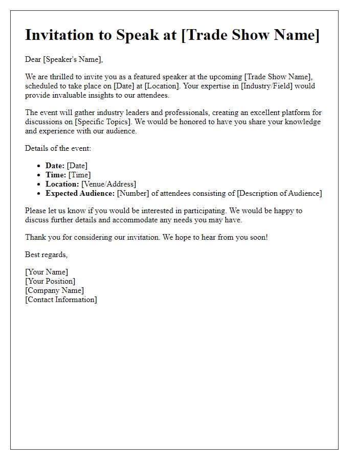 Letter template of industry trade show featured speaker invitation