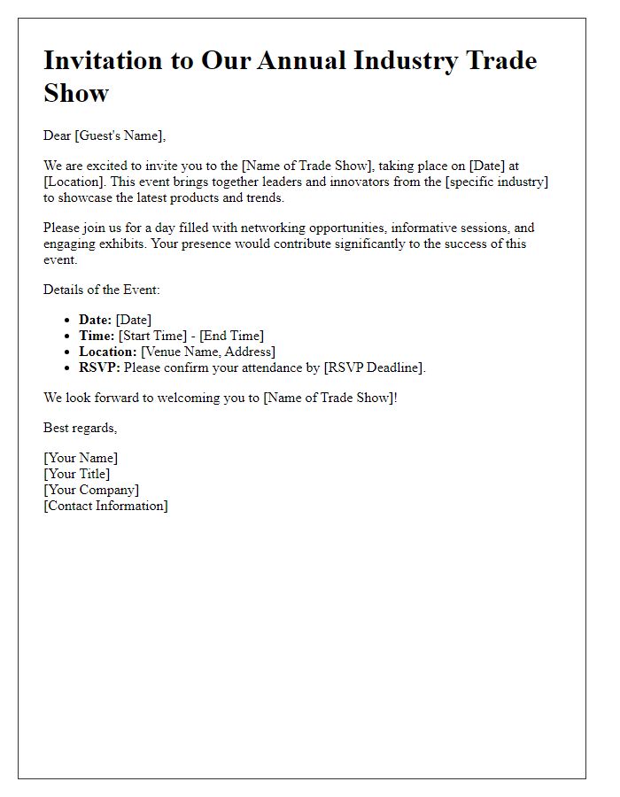 Letter template of industry trade show guest invitation