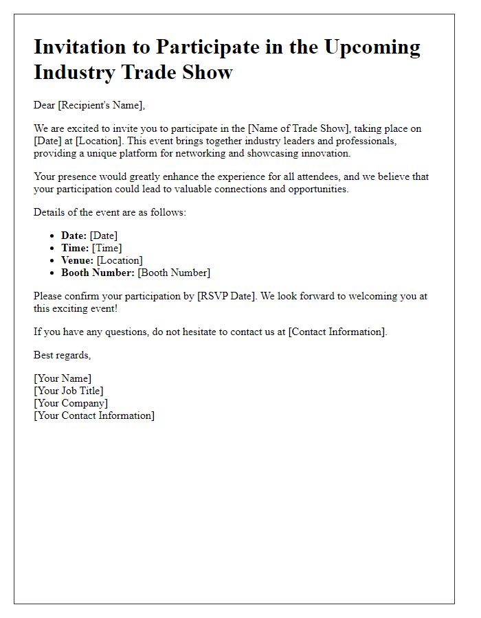 Letter template of industry trade show participation invitation