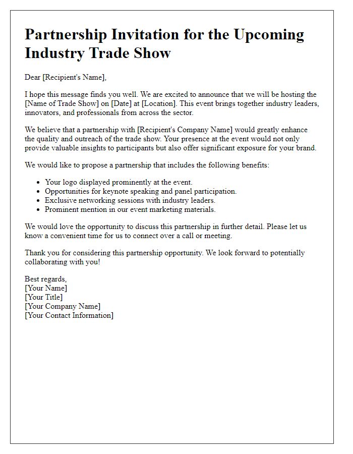 Letter template of industry trade show partnership invitation