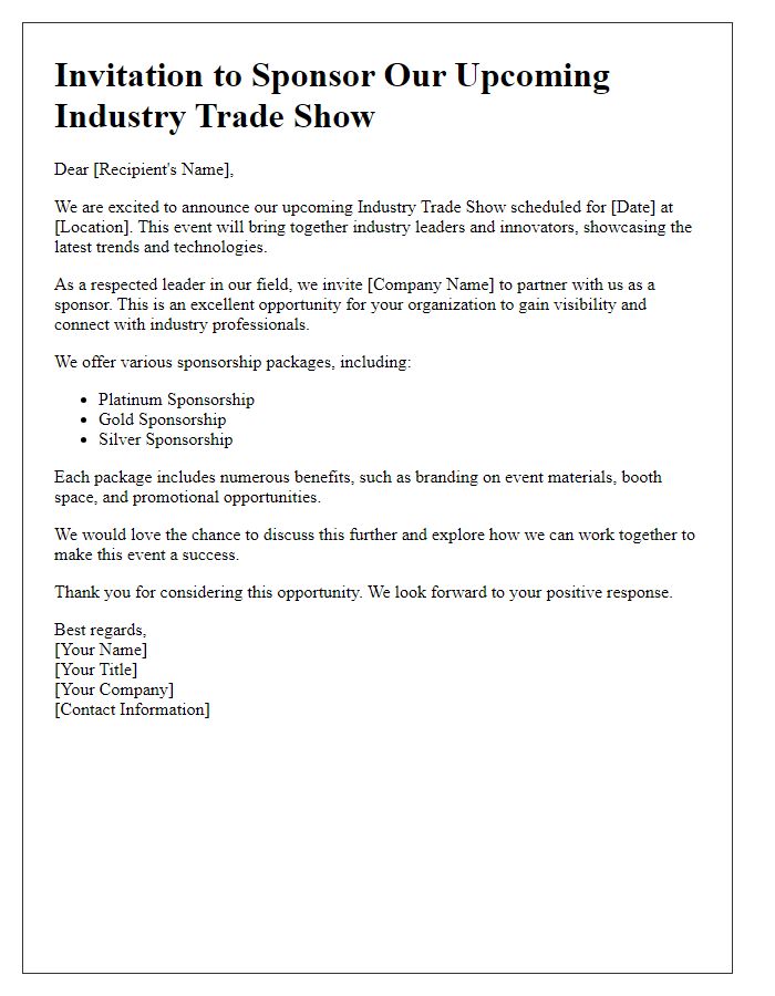 Letter template of industry trade show sponsorship invitation