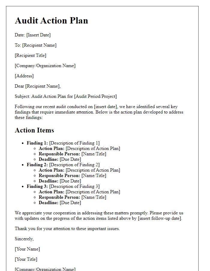 Letter template of audit action plan