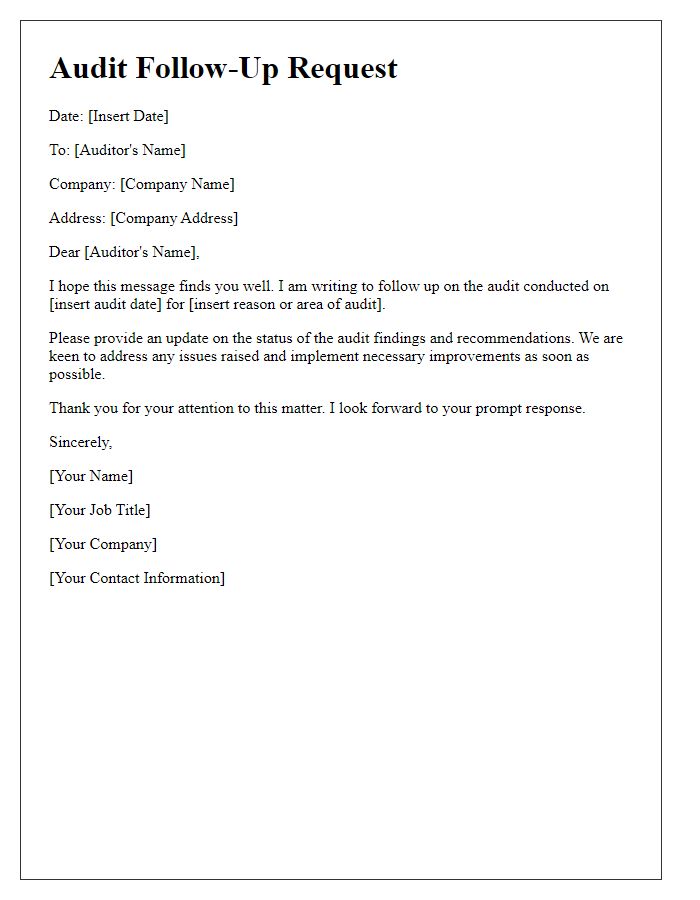 Letter template of audit follow-up request