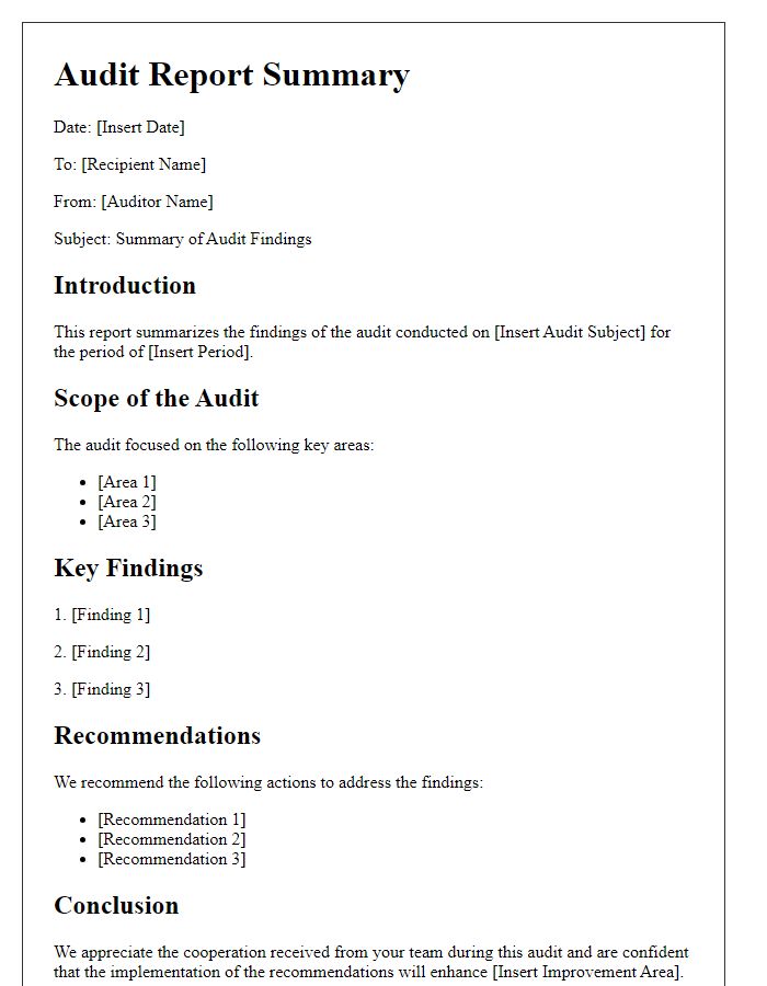 Letter template of audit report summary