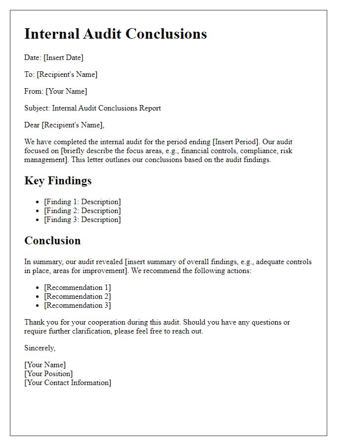 Letter template of internal audit conclusions