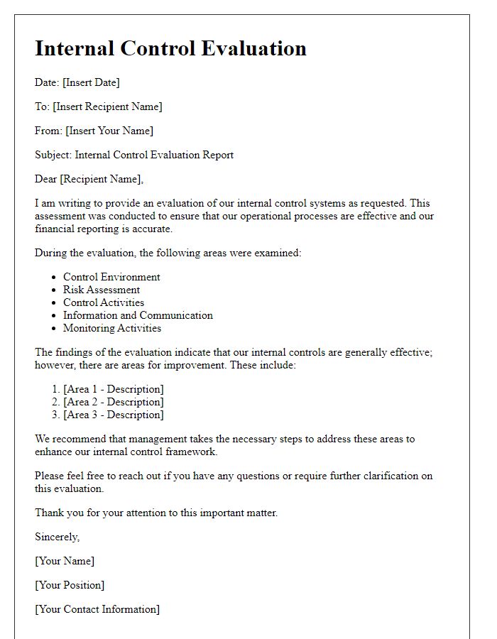 Letter template of internal control evaluation