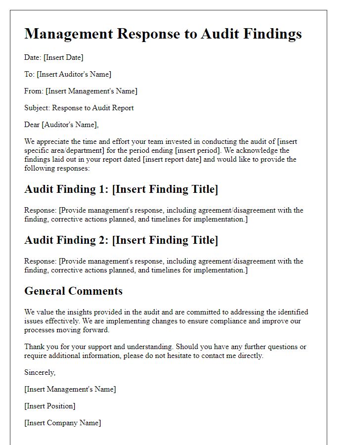 Letter template of management response to audit