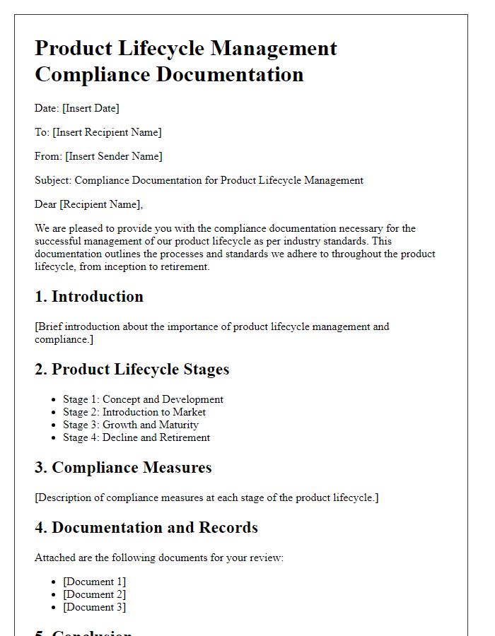 Letter template of product lifecycle management compliance documentation