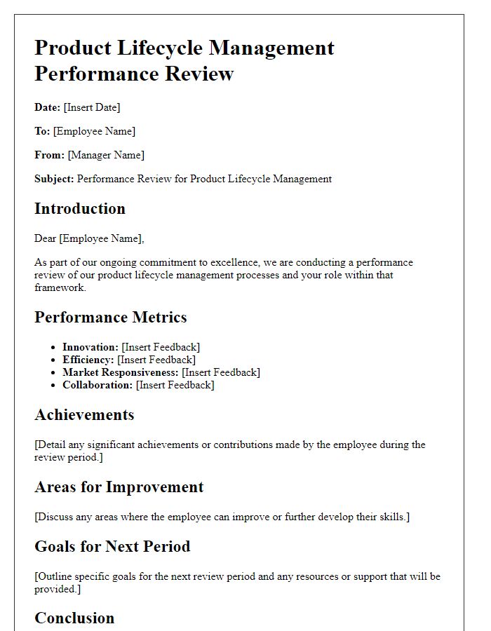 Letter template of product lifecycle management performance review