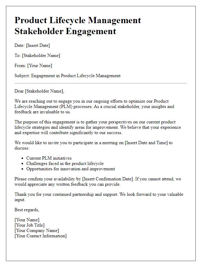 Letter template of product lifecycle management stakeholder engagement