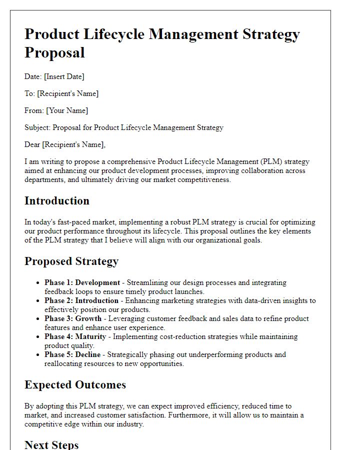 Letter template of product lifecycle management strategy proposal