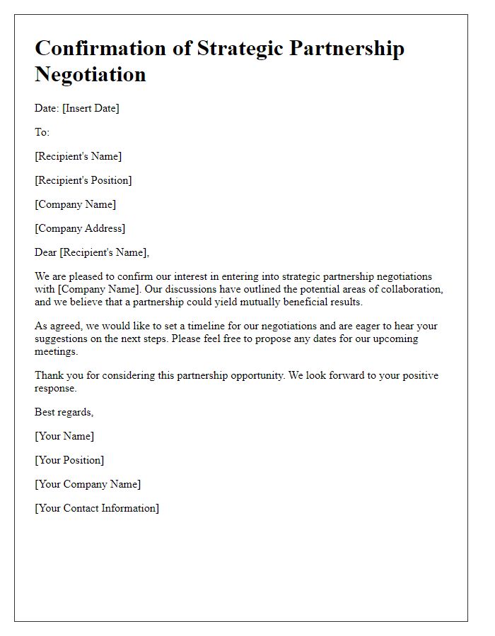 Letter template of confirmation for strategic partnership negotiation