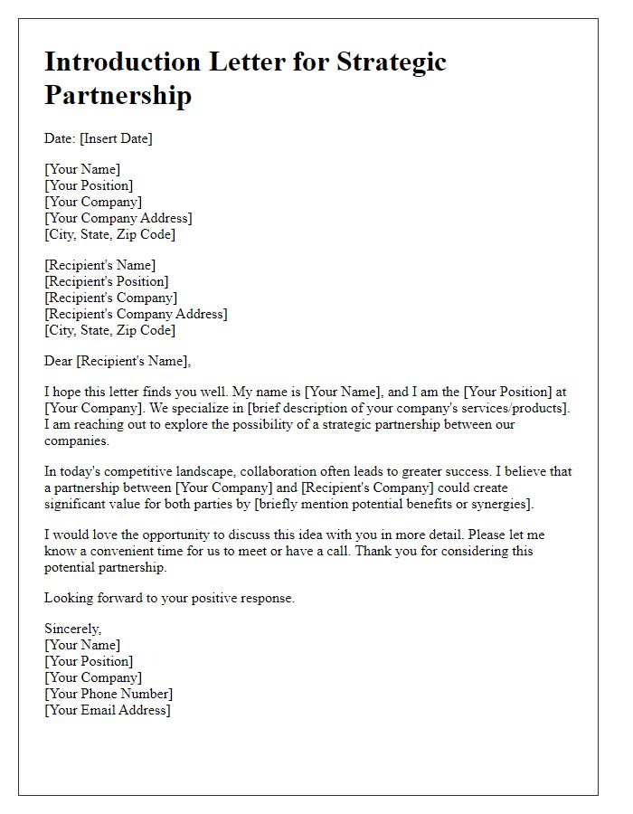 Letter template of introduction for potential strategic partnership