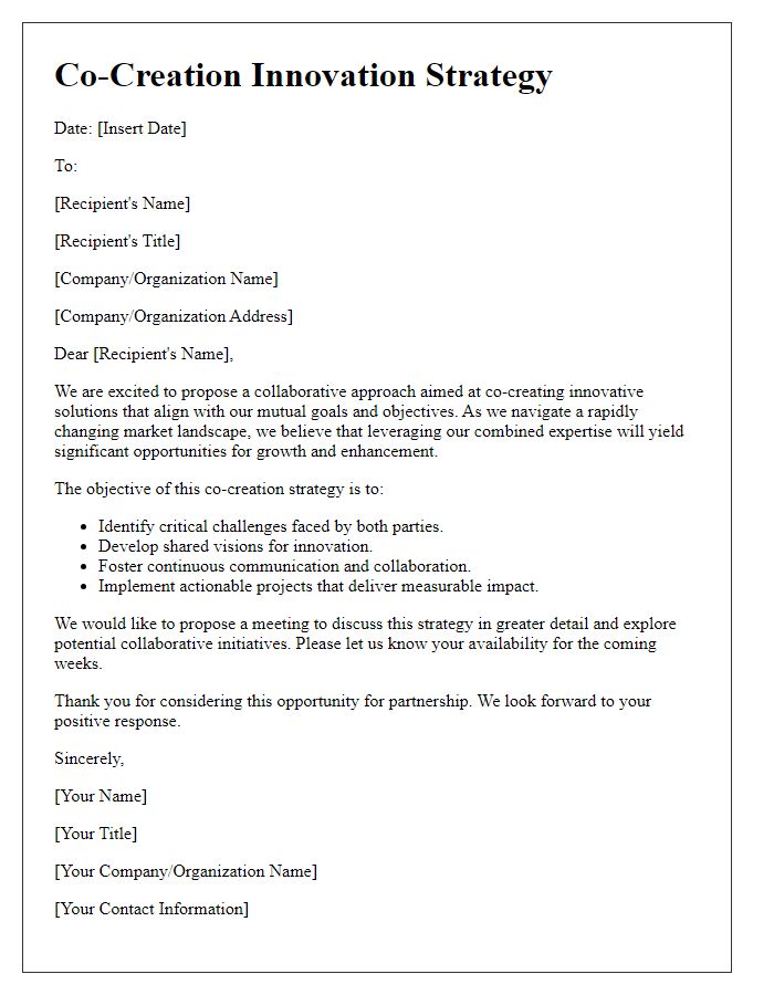 Letter template of co-creation innovation strategy