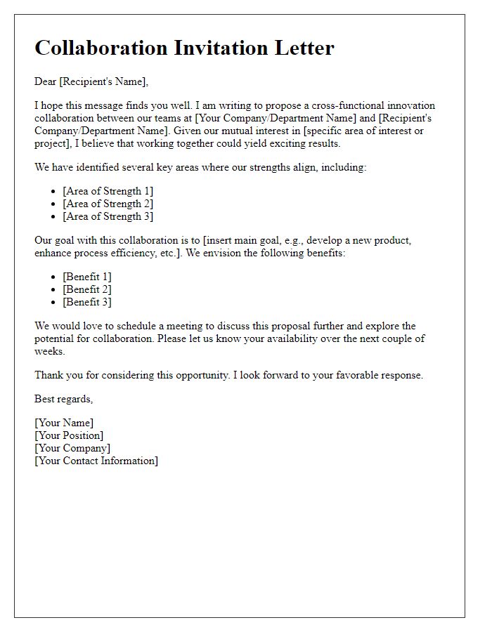 Letter template of cross-functional innovation collaboration