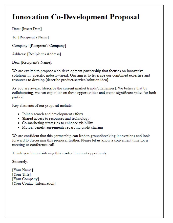 Letter template of innovation co-development proposal