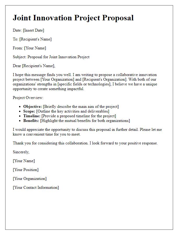 Letter template of joint innovation project suggestion