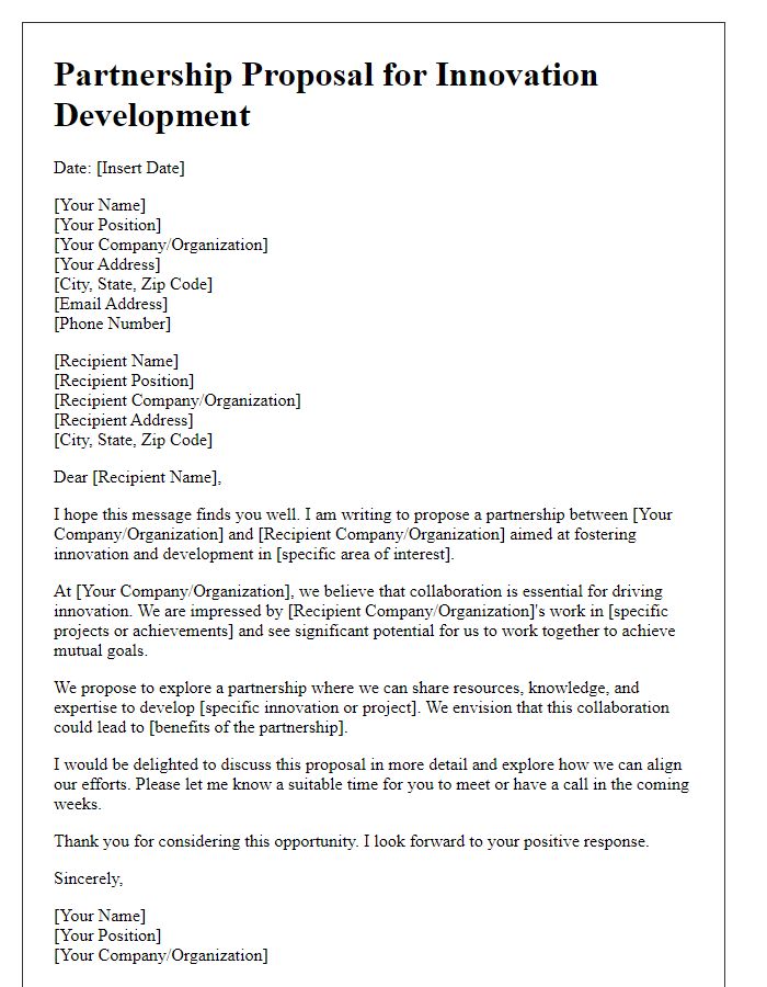 Letter template of partnership for innovation development