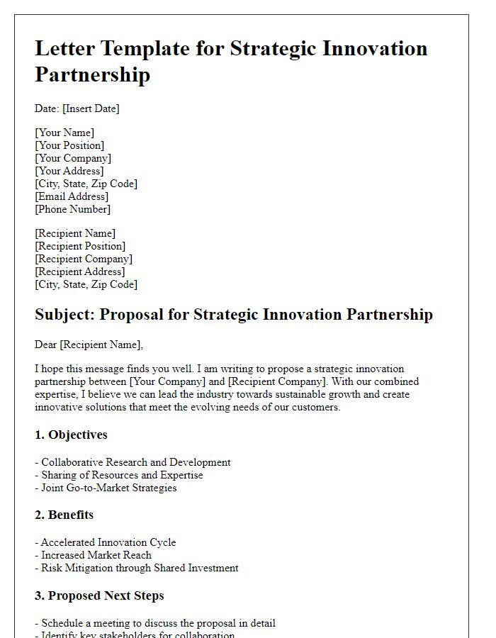 Letter template of strategic innovation partnership outline