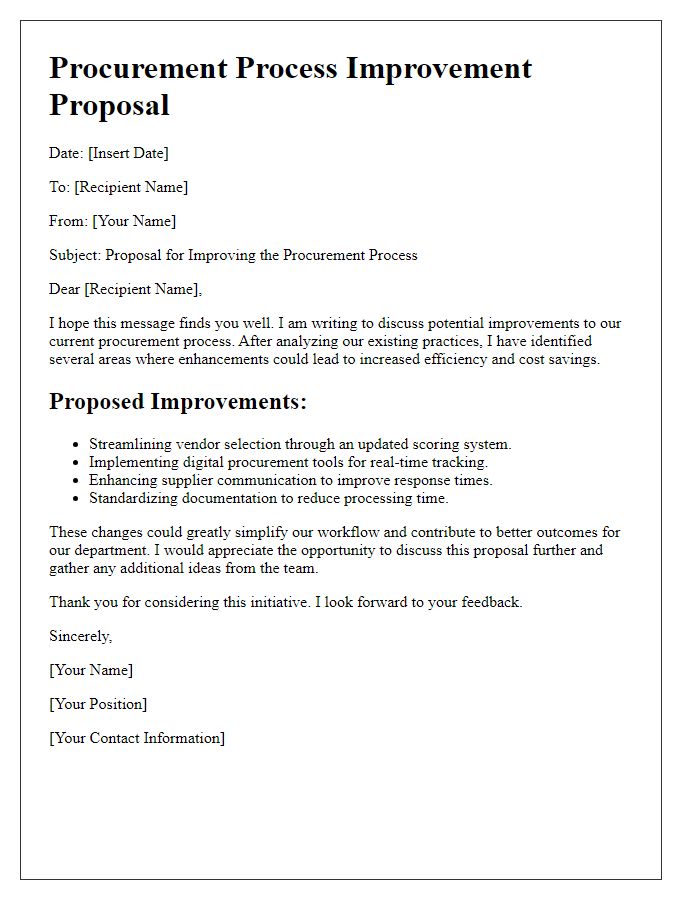 Letter template of Procurement Process Improvement