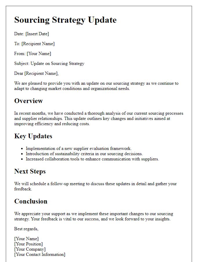 Letter template of Sourcing Strategy Update