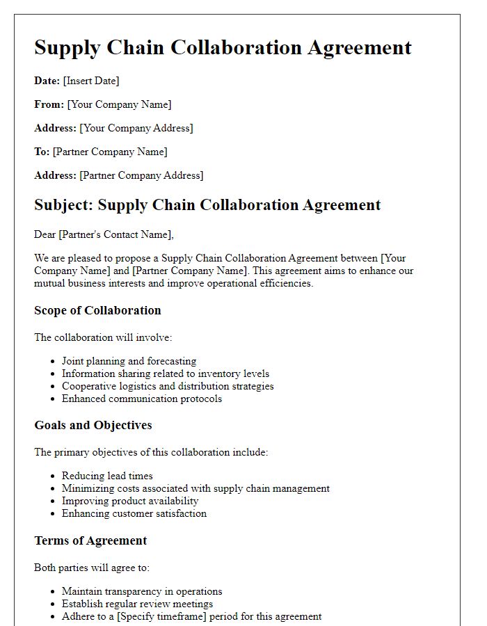 Letter template of Supply Chain Collaboration Agreement